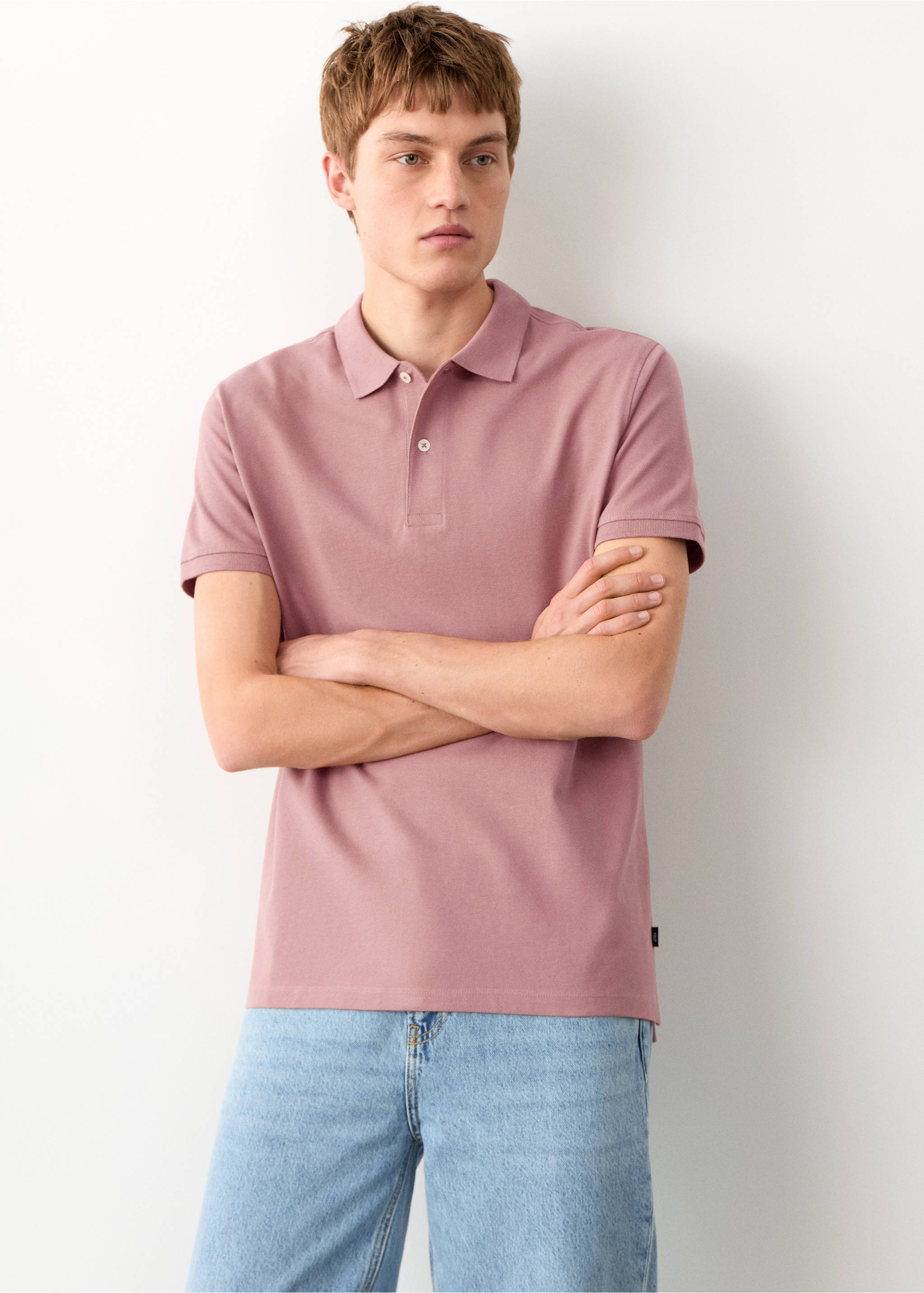 Short-sleeved cotton polo shirt - Medium plane, Pink. Ref: 27064057-00.