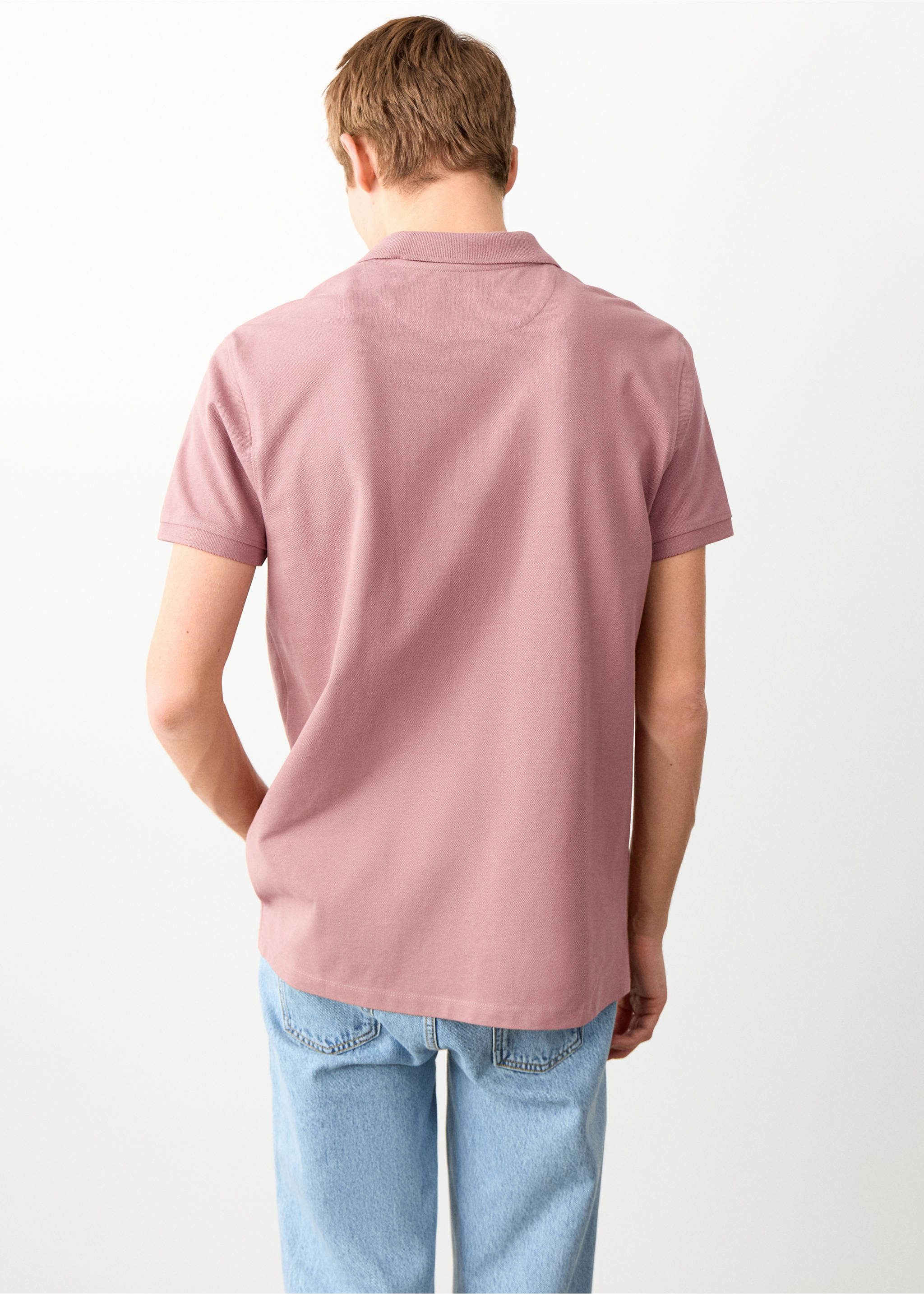 Short-sleeved cotton polo shirt - Reverse of the article, Pink. Ref: 27064057-00.
