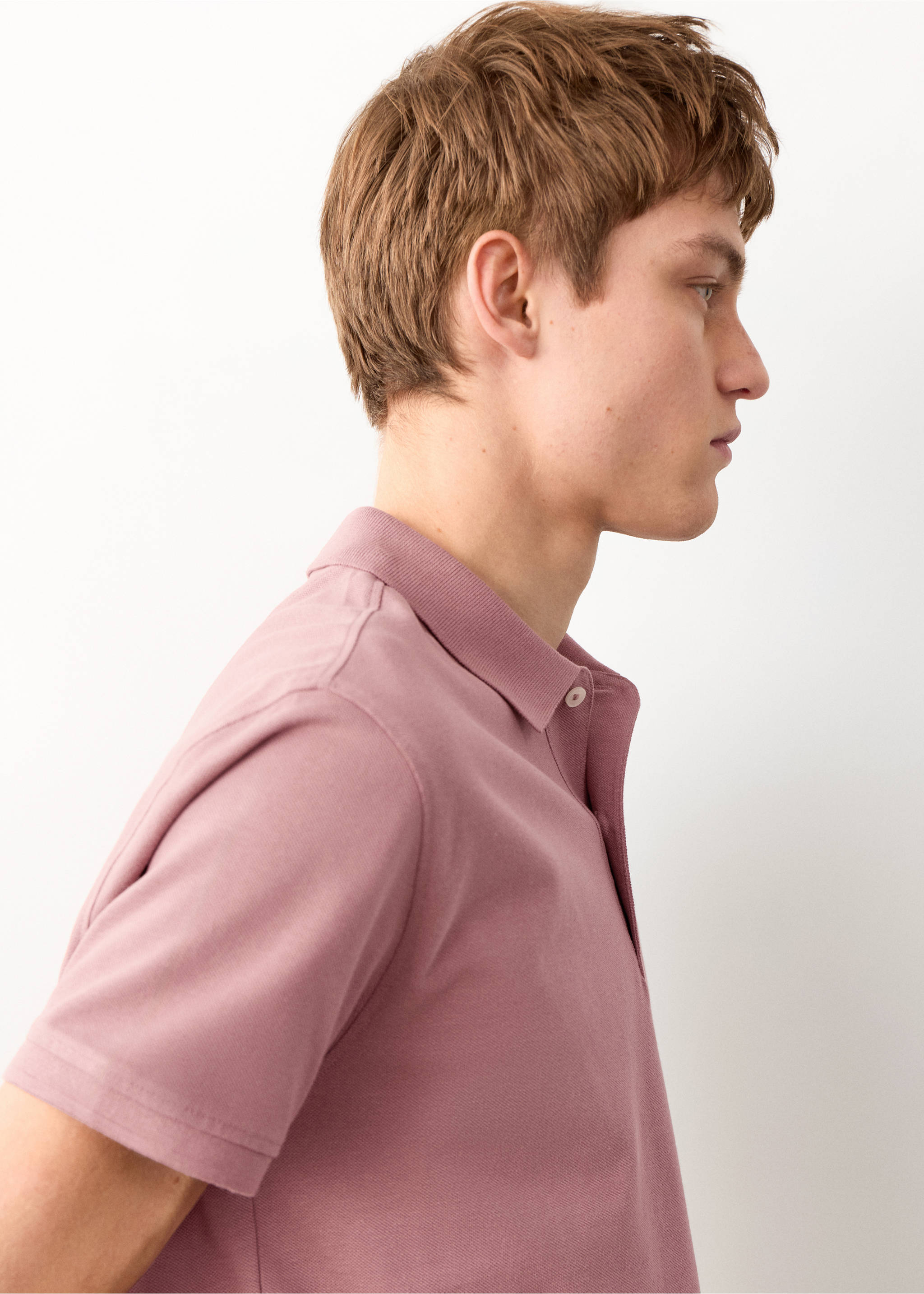 Short-sleeved cotton polo shirt - Details of the article 1, Pink. Ref: 27064057-00.