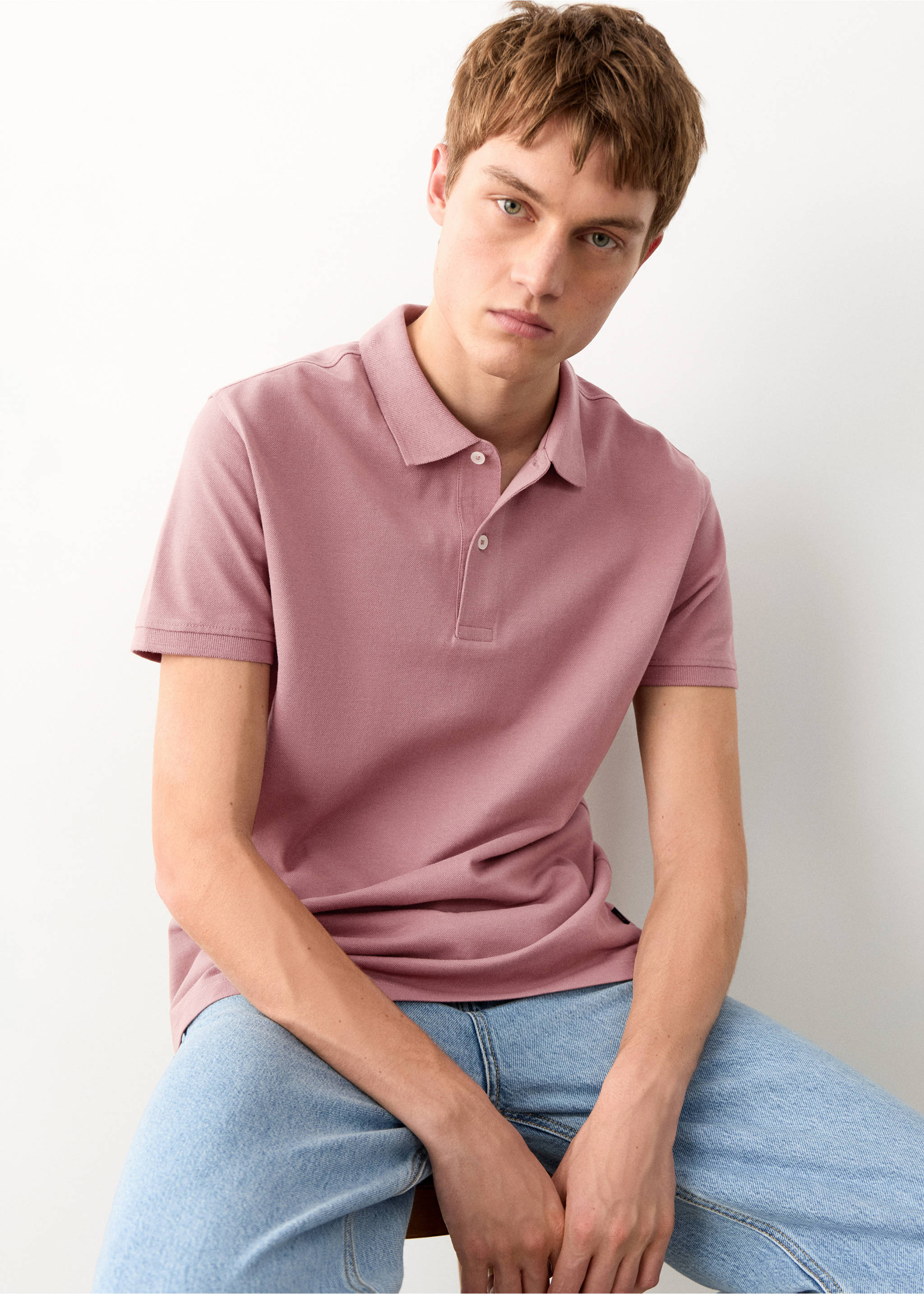 Short-sleeved cotton polo shirt - Details of the article 2, Pink. Ref: 27064057-00.