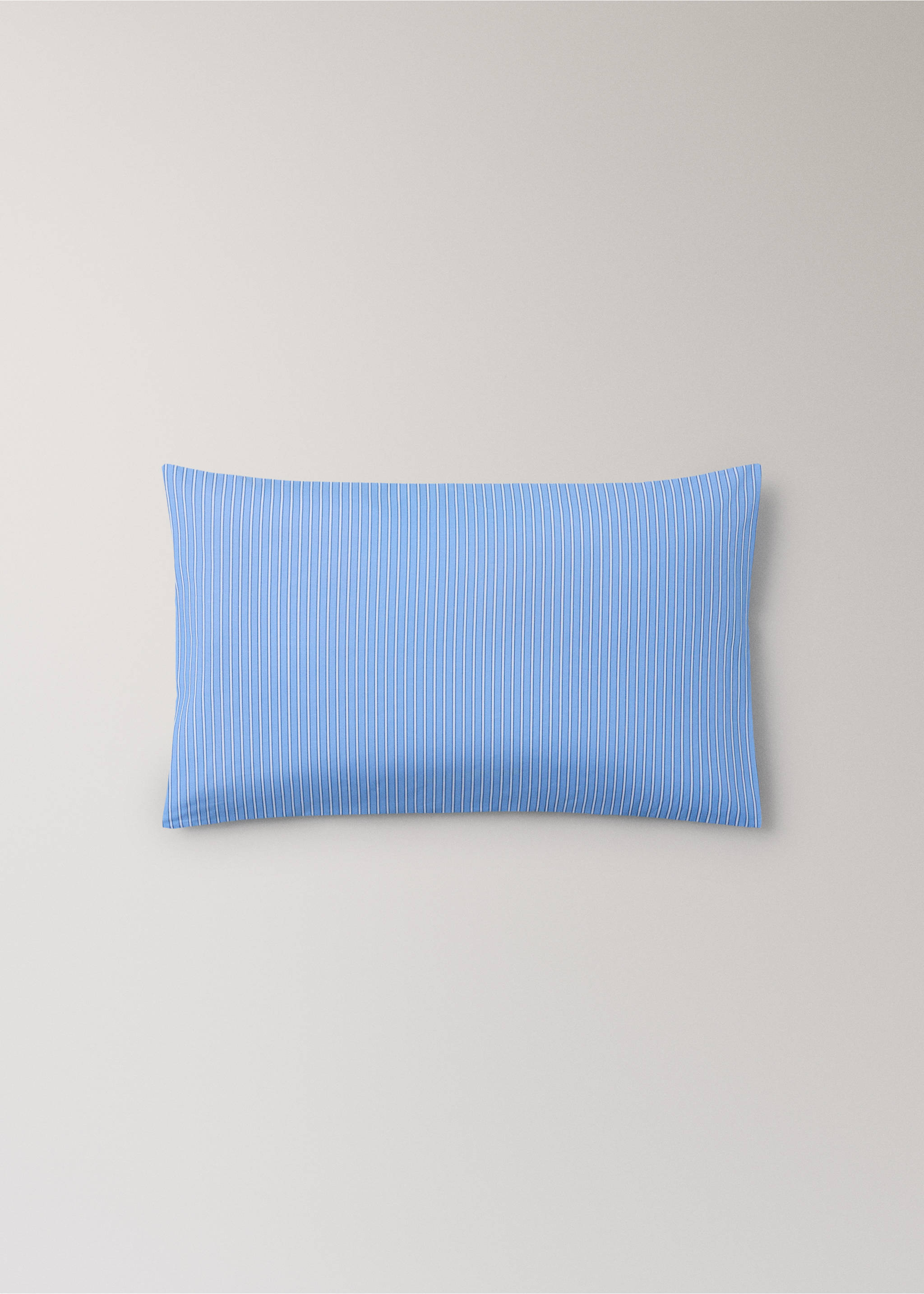 Cot bed pillowcase in bicolour striped percale - Article without model, Blue. Ref: 27064061-00.