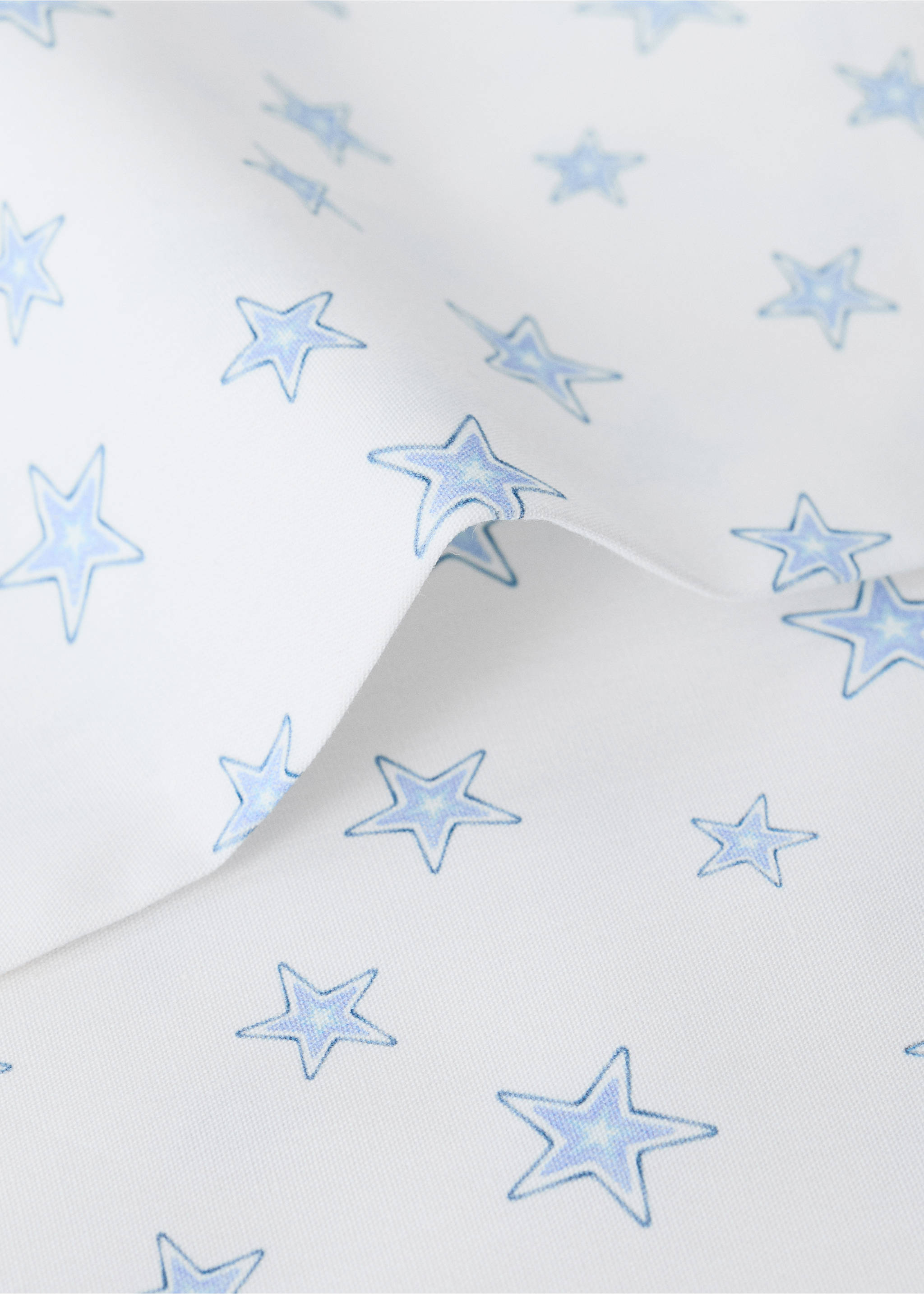 Percale cotton fitted sheet with little stars for a single bed (90 cm) - Details of the article 1, Blue. Ref: 27064062-00.