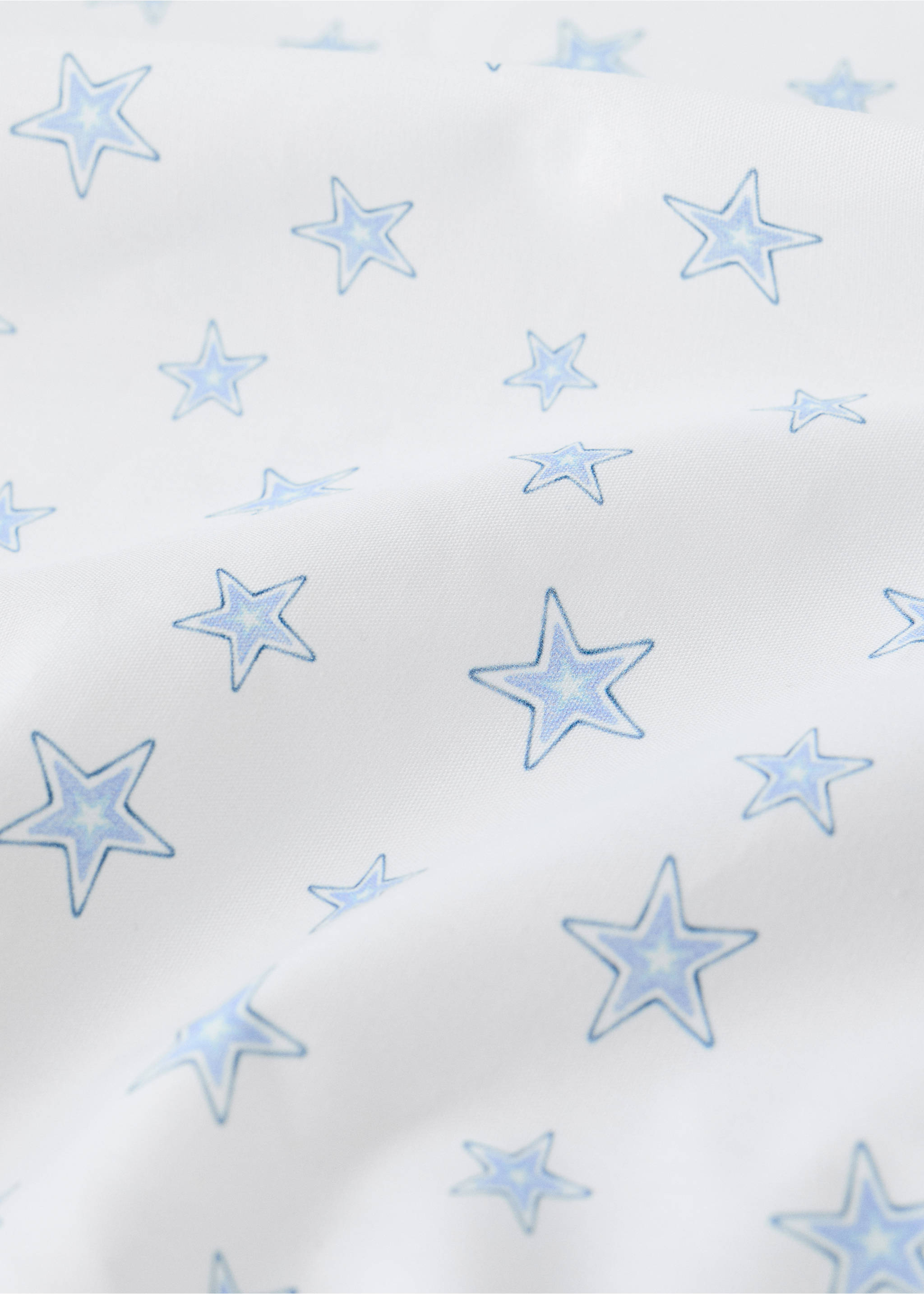 Percale cotton fitted sheet with little stars for a single bed (90 cm) - Details of the article 2, Blue. Ref: 27064062-00.