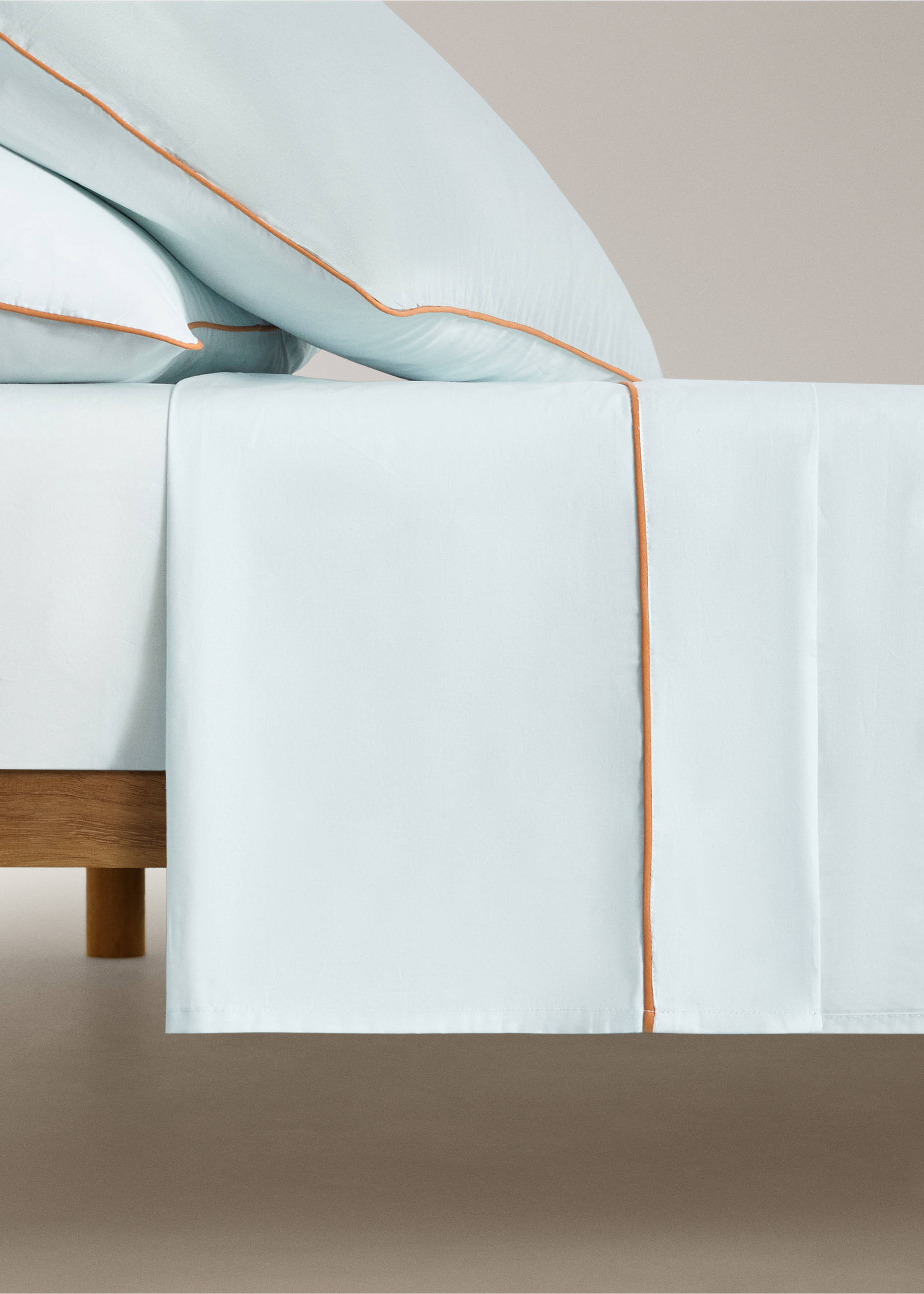 Children's top sheet in cotton percale with contrast piping for a 90 cm bed - Article without model, Aqua Green. Ref: 27064064-00.