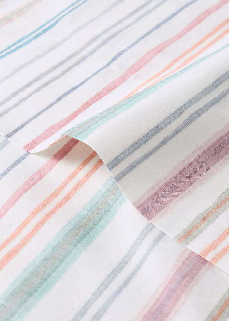 Top sheet in multicoloured striped percale cotton for a 135/140 cm bed — Green