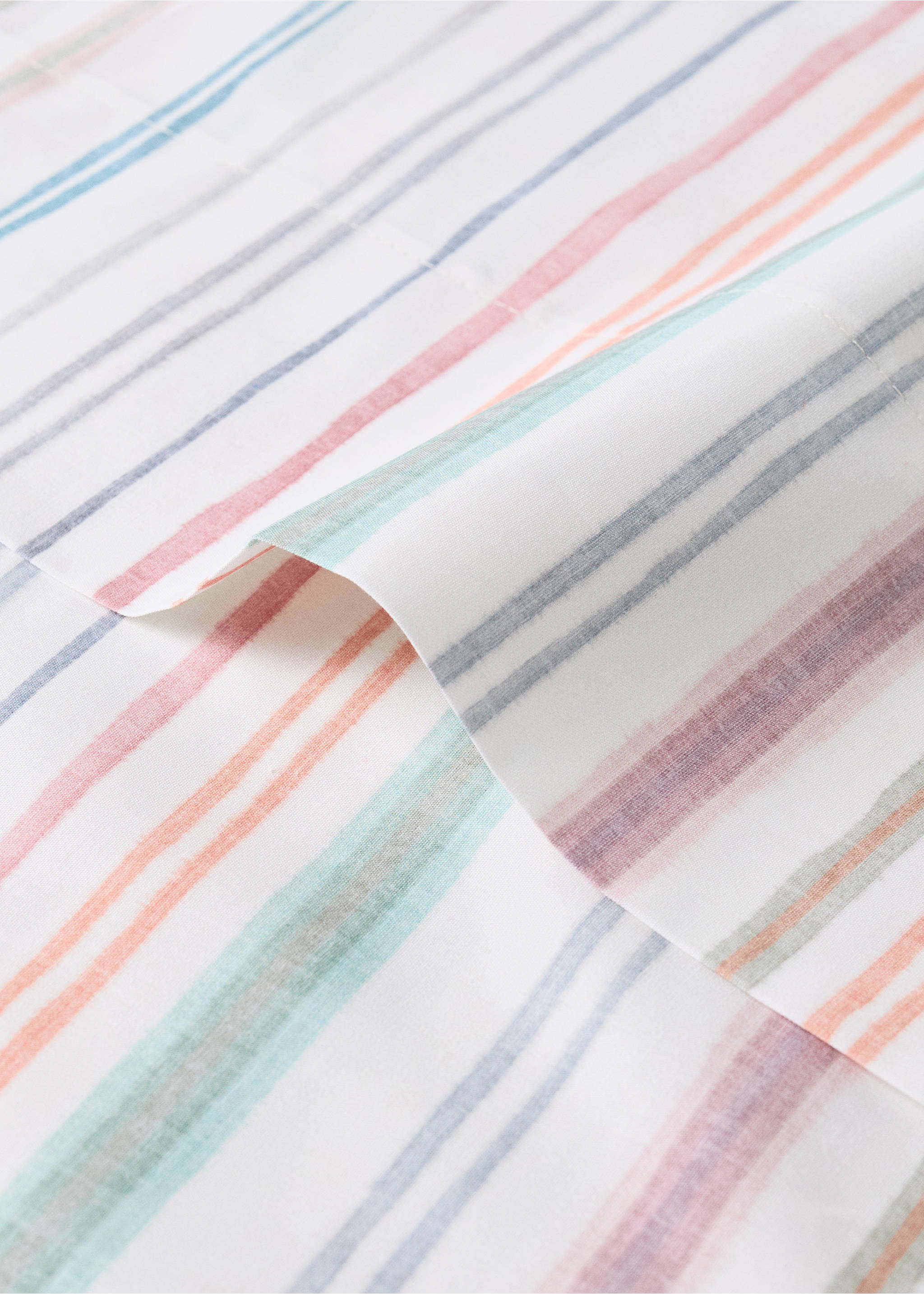 Top sheet in multicoloured striped percale cotton for a 135/140 cm bed - Details of the article 1, Green. Ref: 27064066-00.
