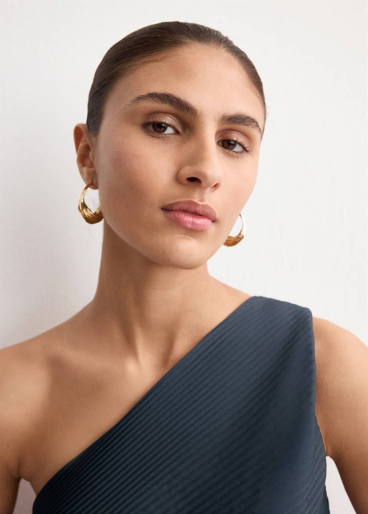 Pleated asymmetrical dress with opening — Blue