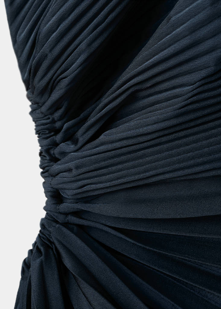 Pleated asymmetrical dress with opening — Blue