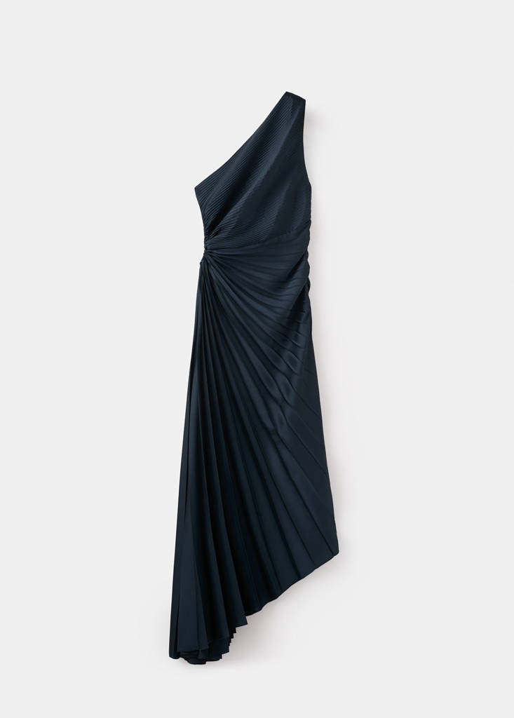 Pleated asymmetrical dress with opening — Blue