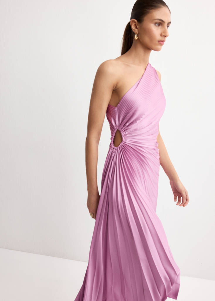 Pleated asymmetrical dress with opening — Light/Pastel Purple