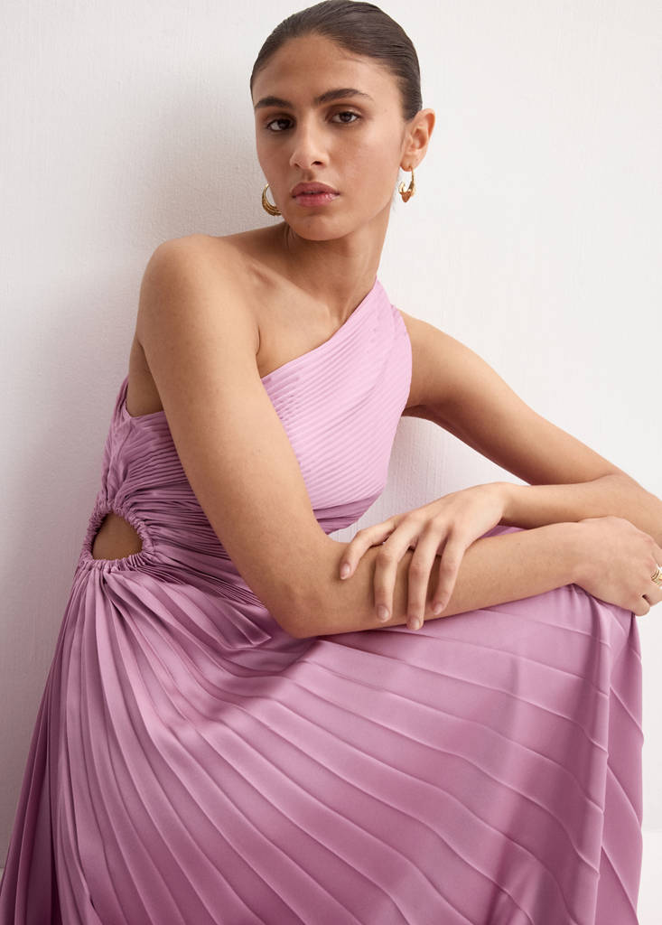 Pleated asymmetrical dress with opening — Light/Pastel Purple