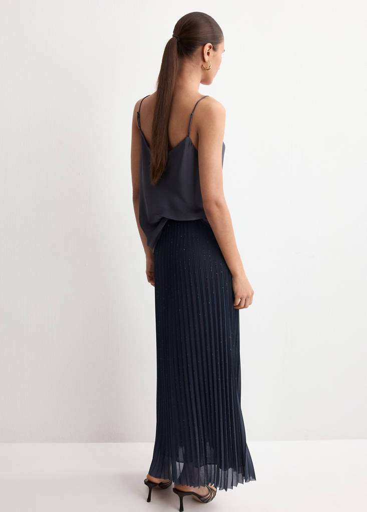 Shiny pleated skirt — Night Blue