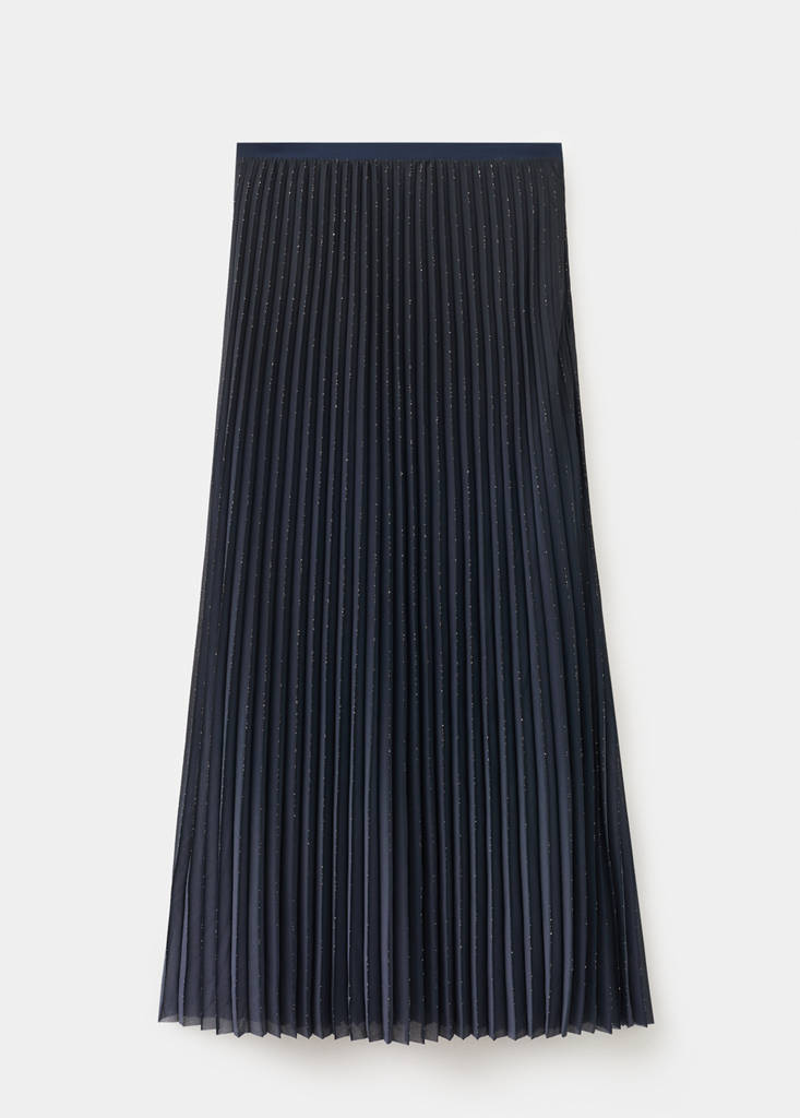 Shiny pleated skirt — Night Blue