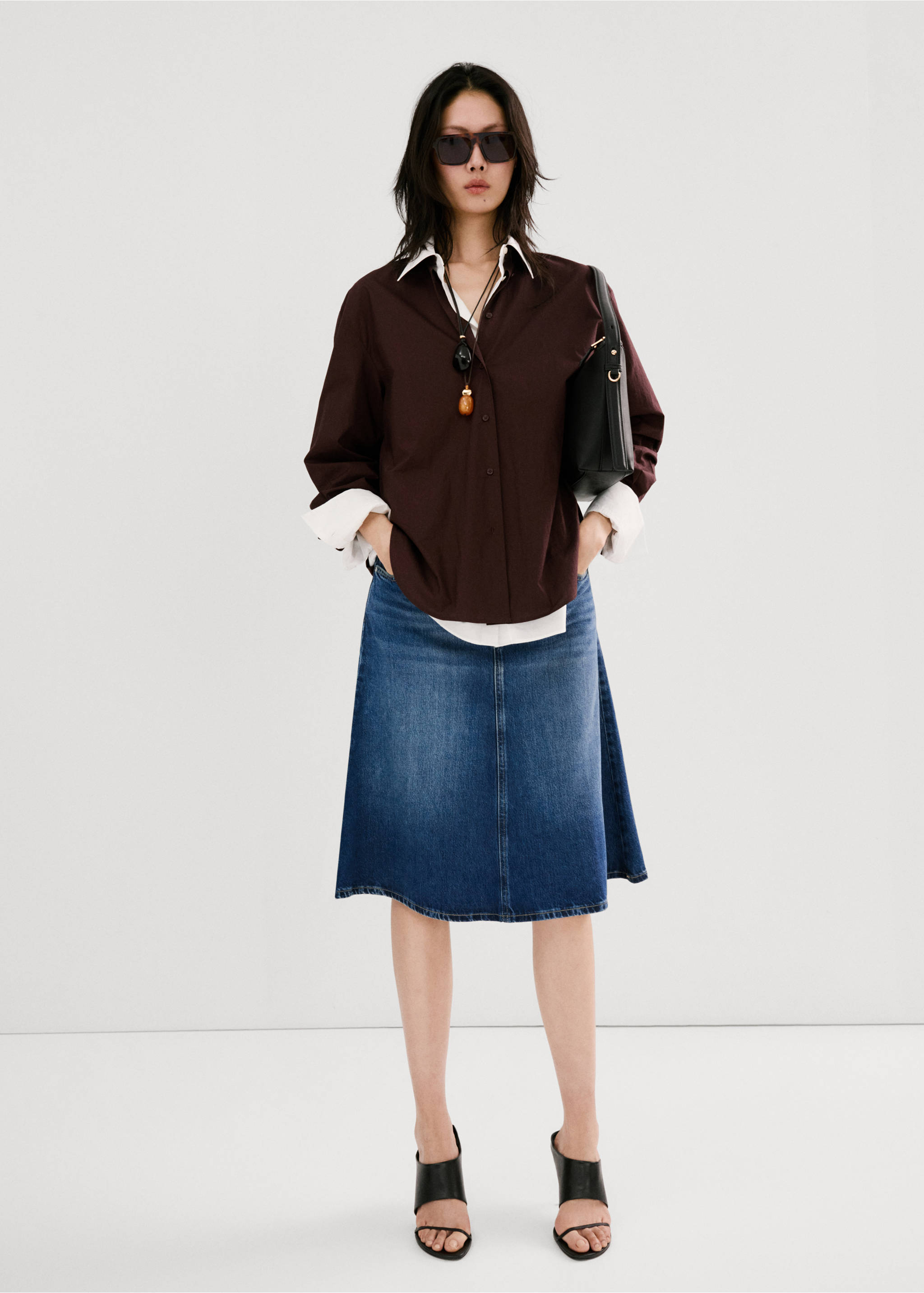 Midi denim skirt - General plane, Dark Blue. Ref: 27064078-00.