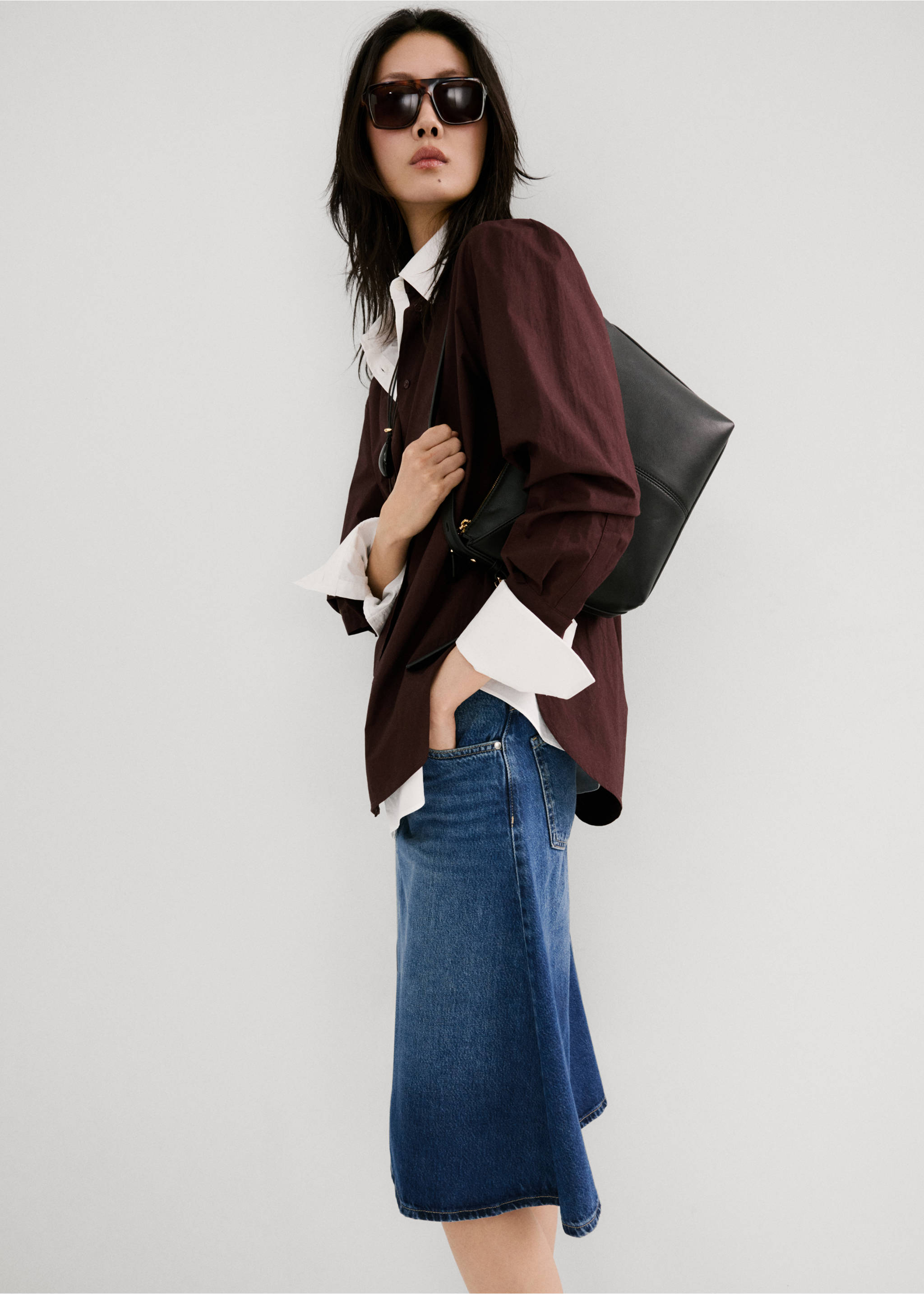 Midi denim skirt - Medium plane, Dark Blue. Ref: 27064078-00.