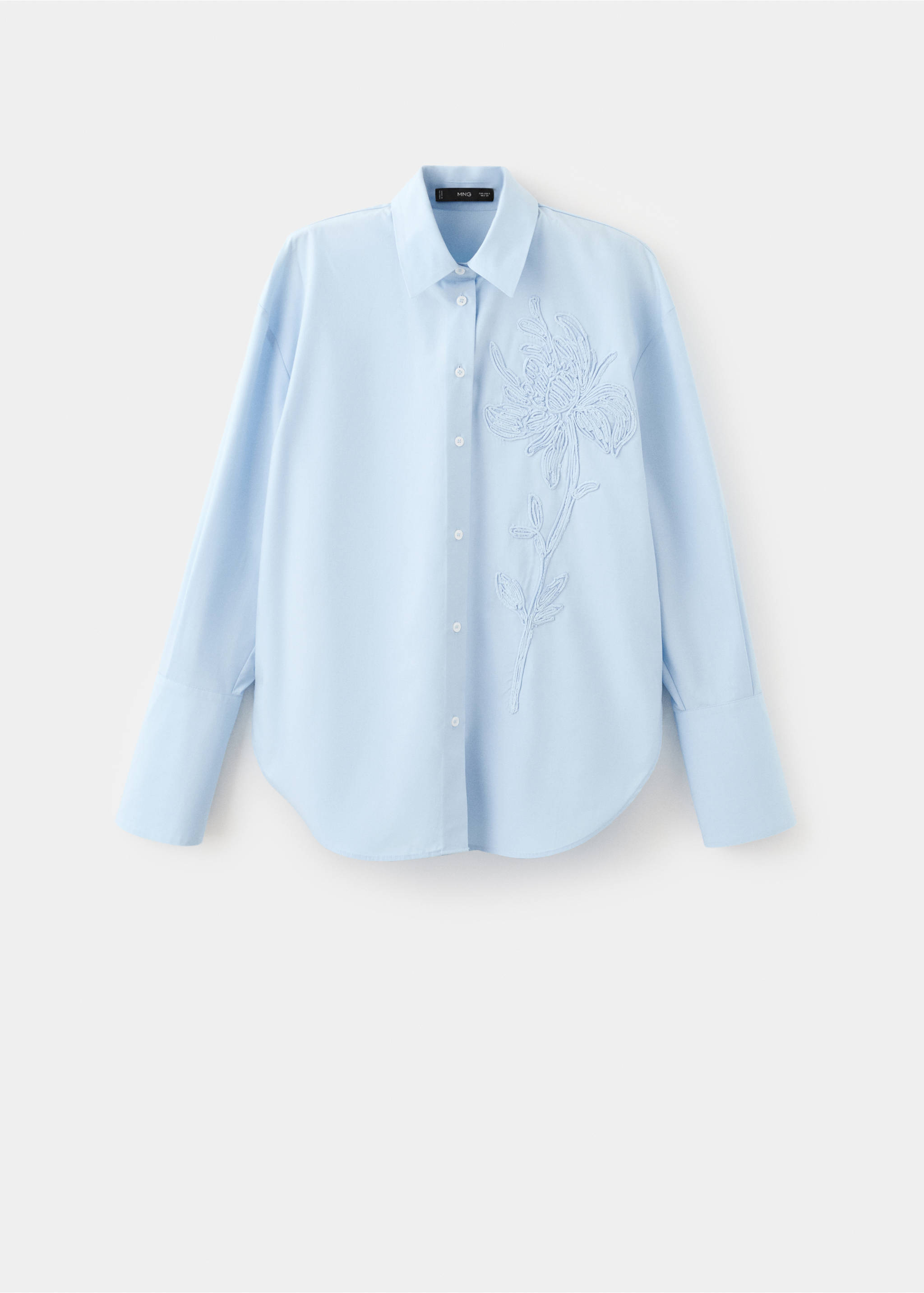 Floral embroidered shirt - Article without model, Sky Blue. Ref: 27064080-00.