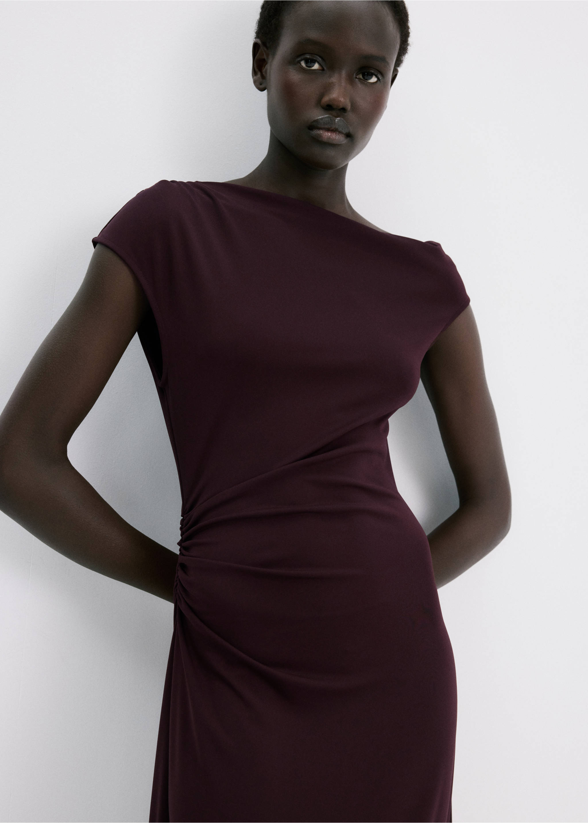 فستان طويل مجعد - تفاصيل المنتج 1, نبيذي. Ref: 27064089-00.