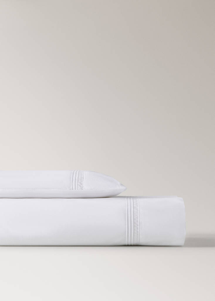 Mini cot sheet set in percale cotton with hemstitch detailing — White