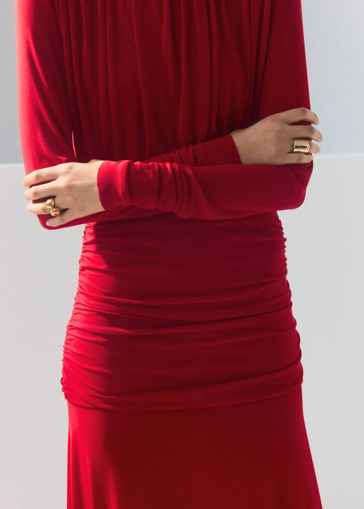 Fine-knit dress with draped bodice