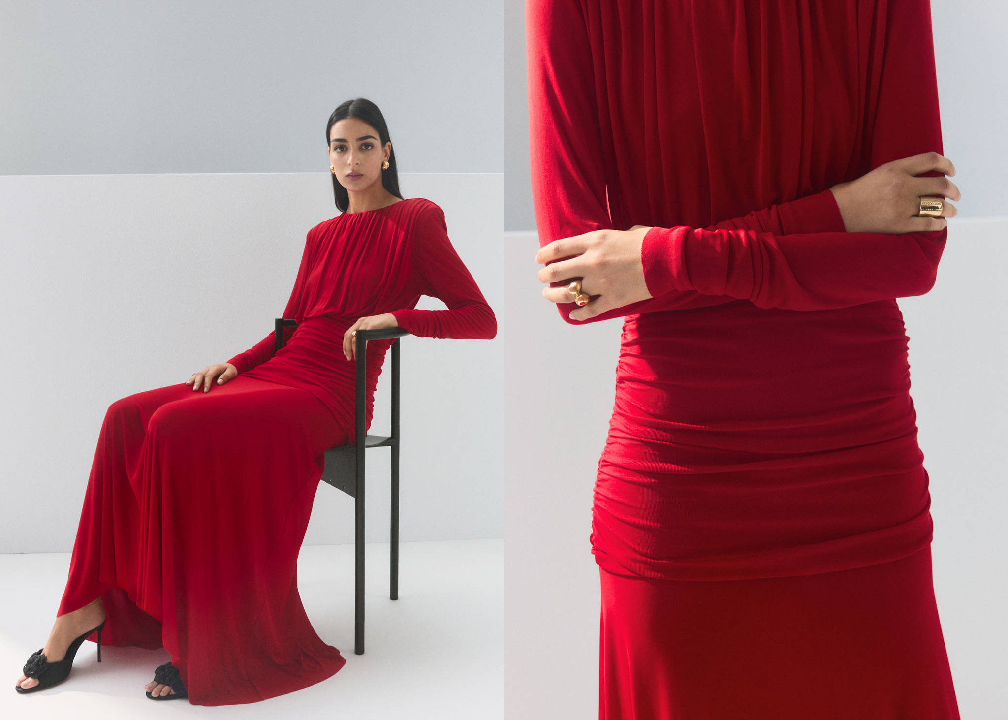 Fine knit dress with draped body - Panoramic plane