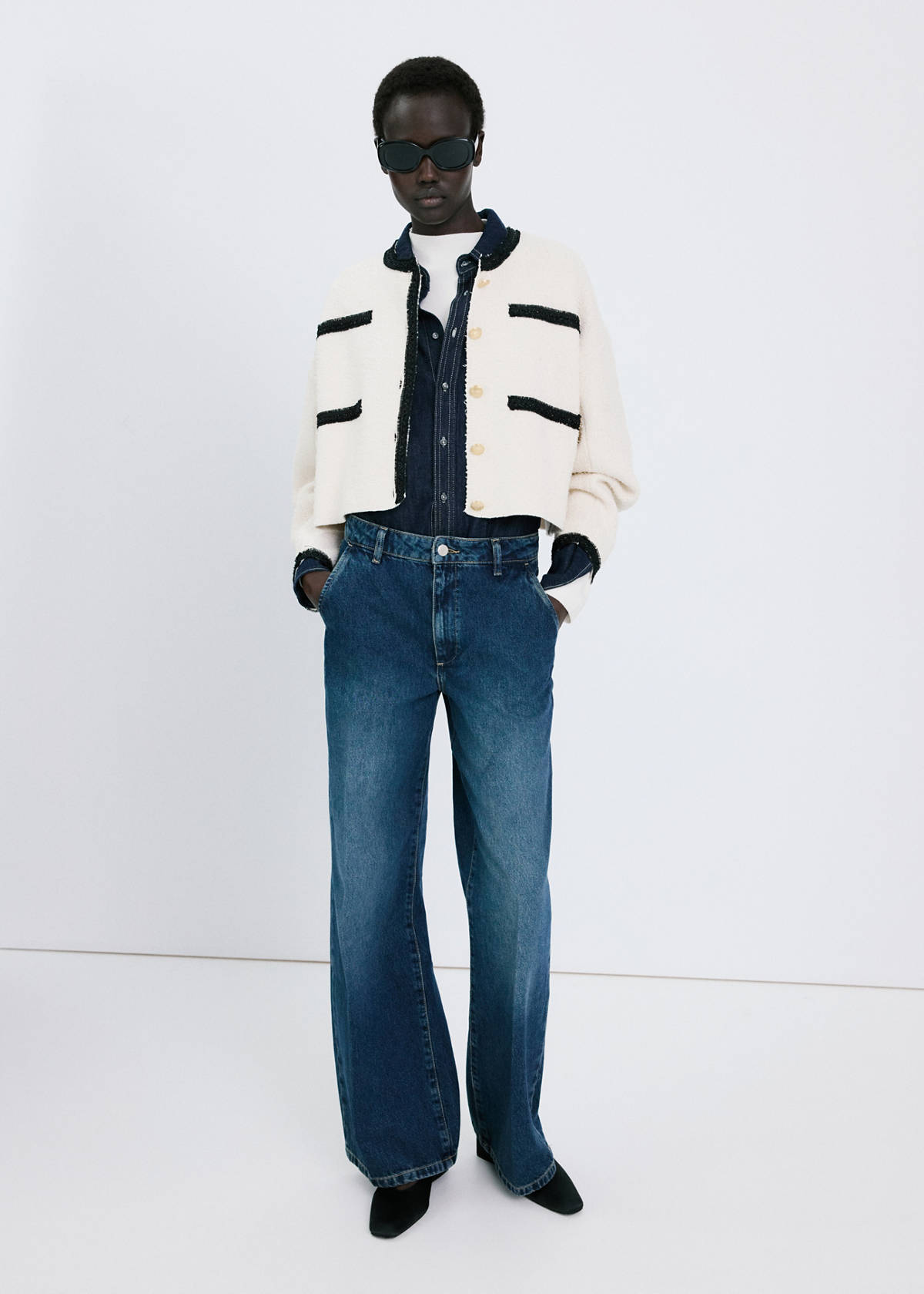 Contrasting ribbed cardigan — Ecru