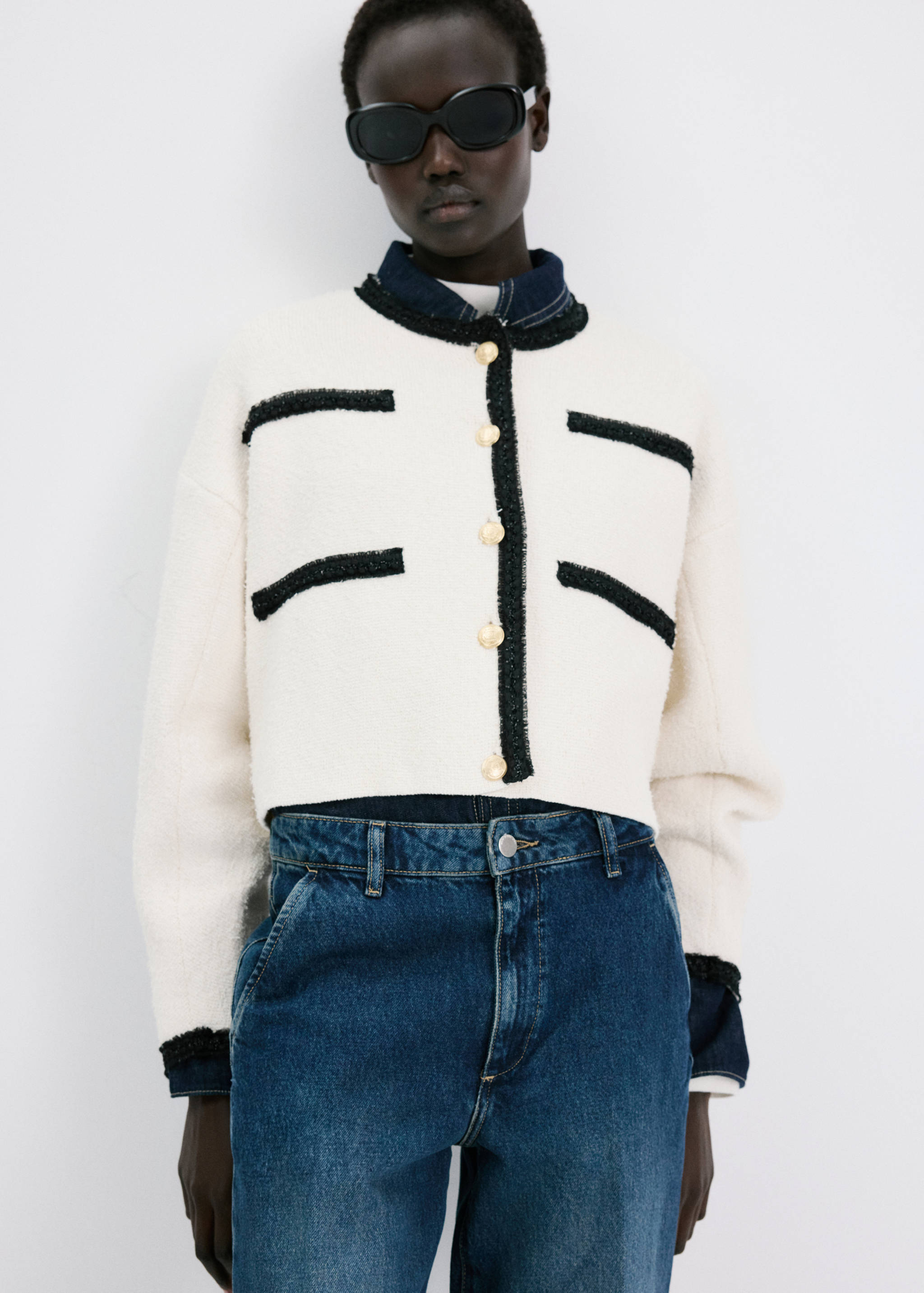 Contrasting ribbed cardigan - Medium plane