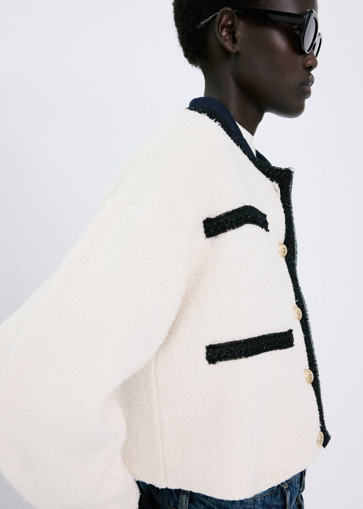 Contrasting ribbed cardigan — Ecru