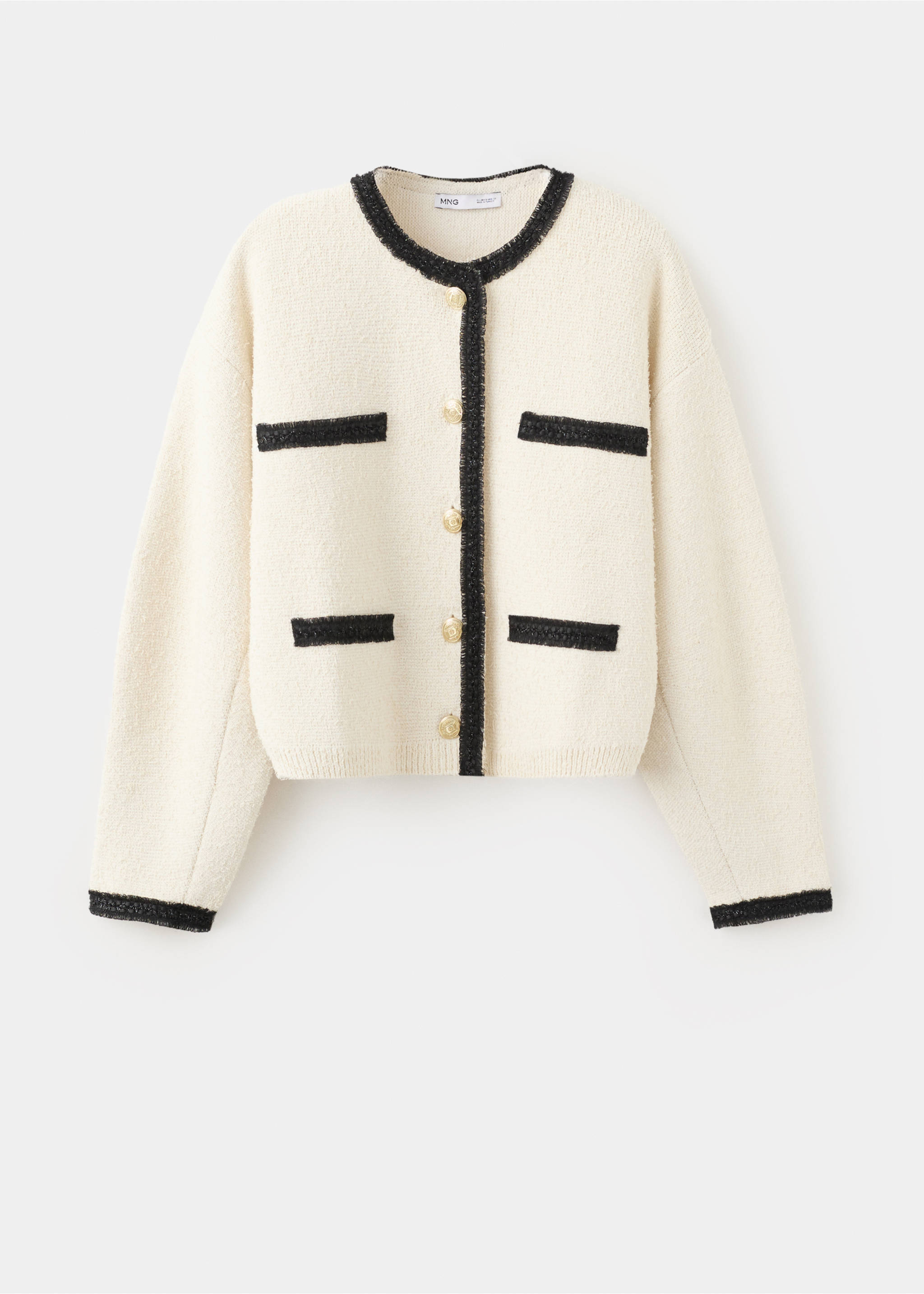 Contrasting ribbed cardigan - Article without model, Ecru. Ref: 27064099-00.