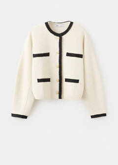 Contrasting ribbed cardigan — Ecru 6