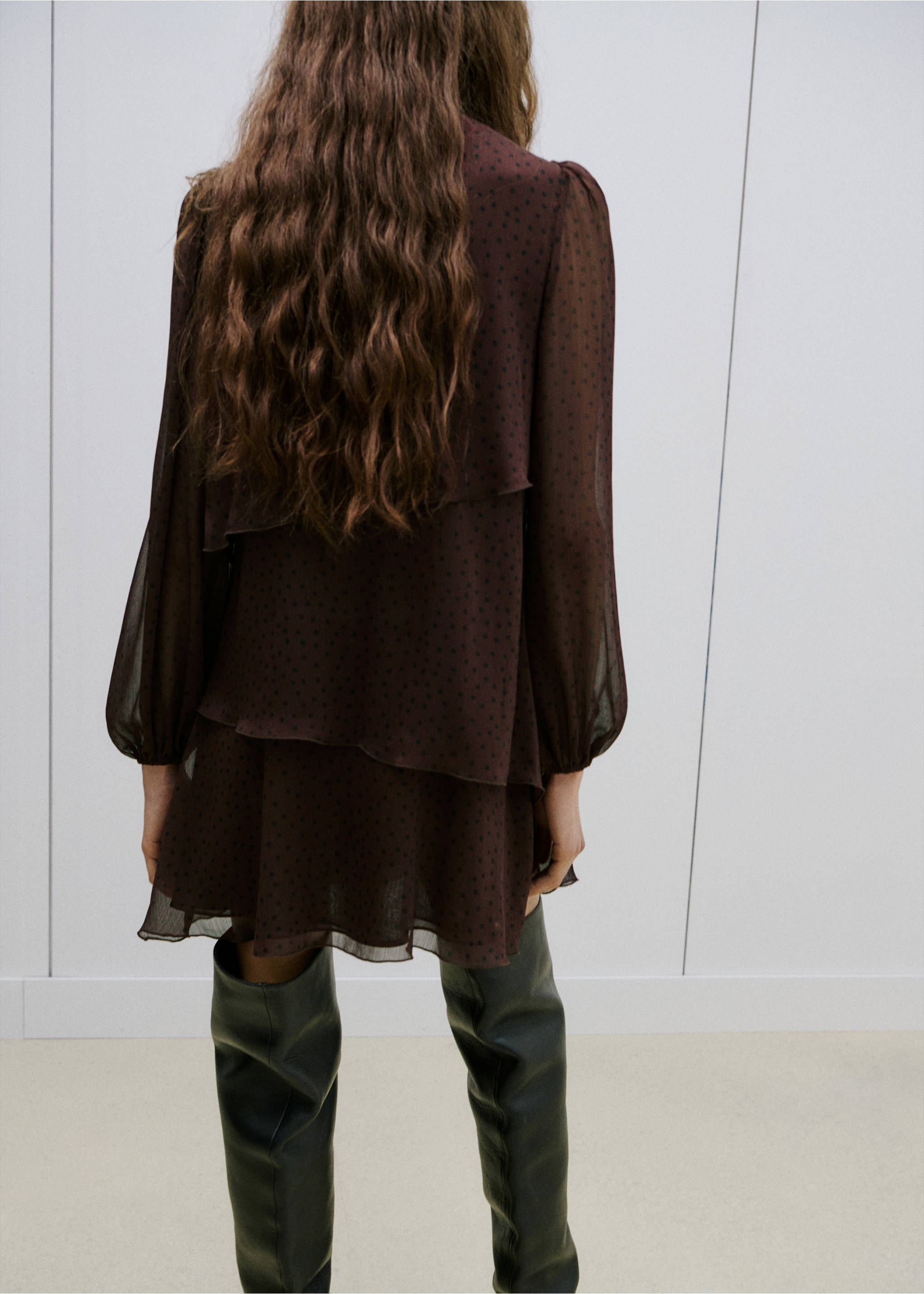 Polka-dot dress with ruffles - Reverse of the article, Brown. Ref: 27064100-00.