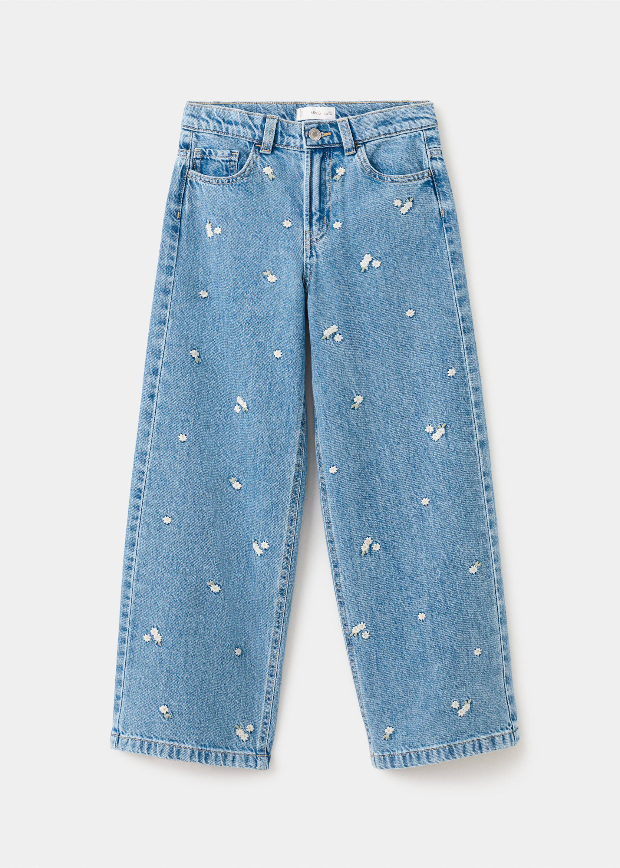 Wide leg jeans with floral embroidery - Article without model, Medium Blue. Ref: 27064416-00.
