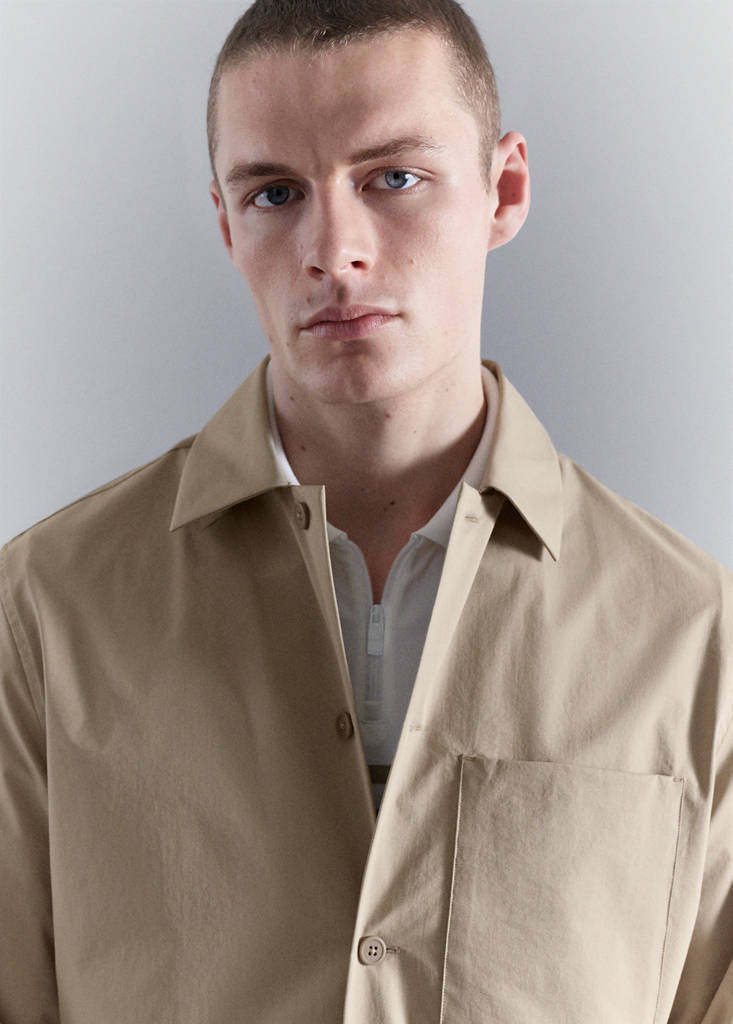 Non-iron overshirt pocket — Beige