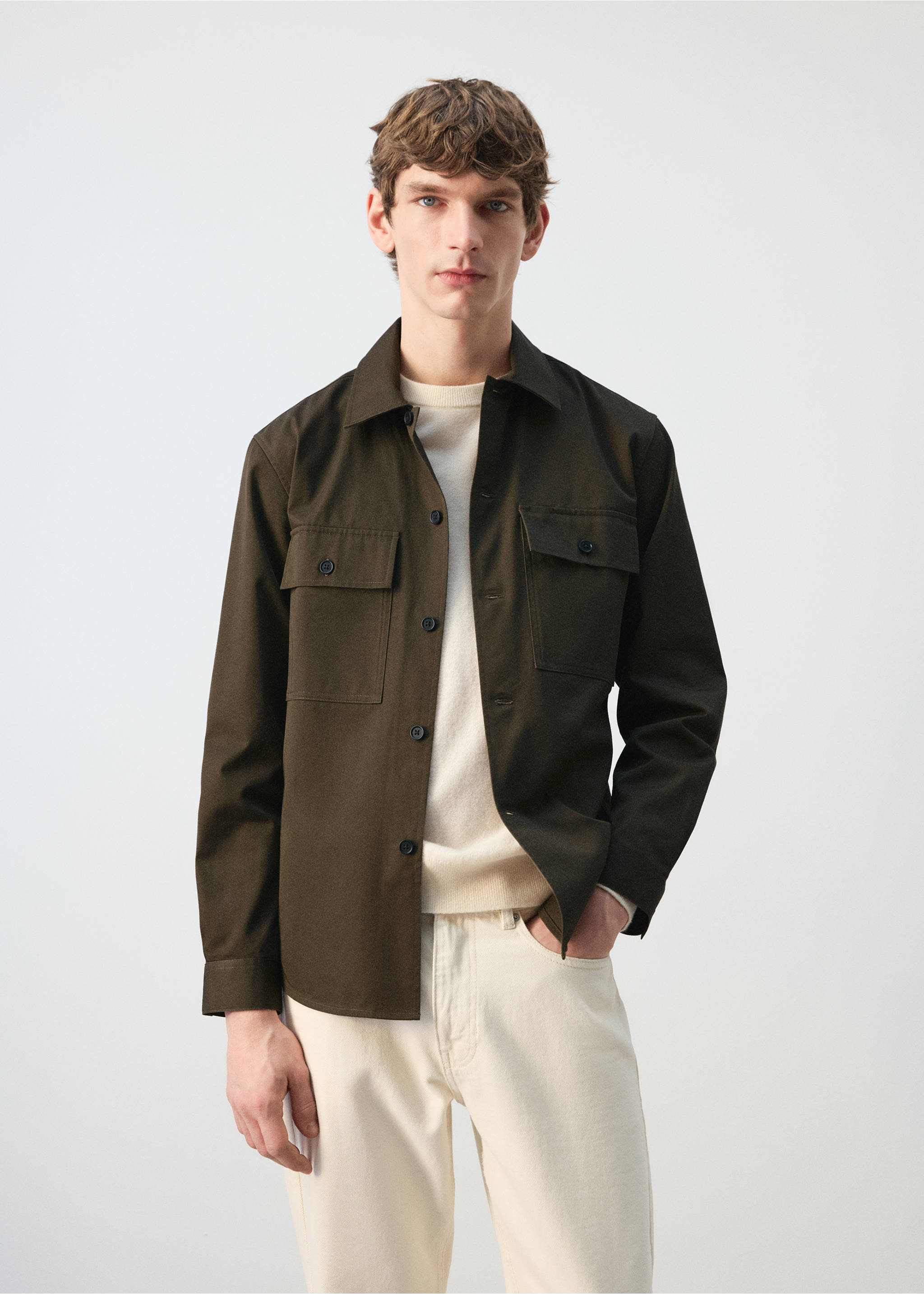 قميص كبير الحجم بجيوب 100٪ قطني - رؤية وسط, بني. Ref: 27064423-00.