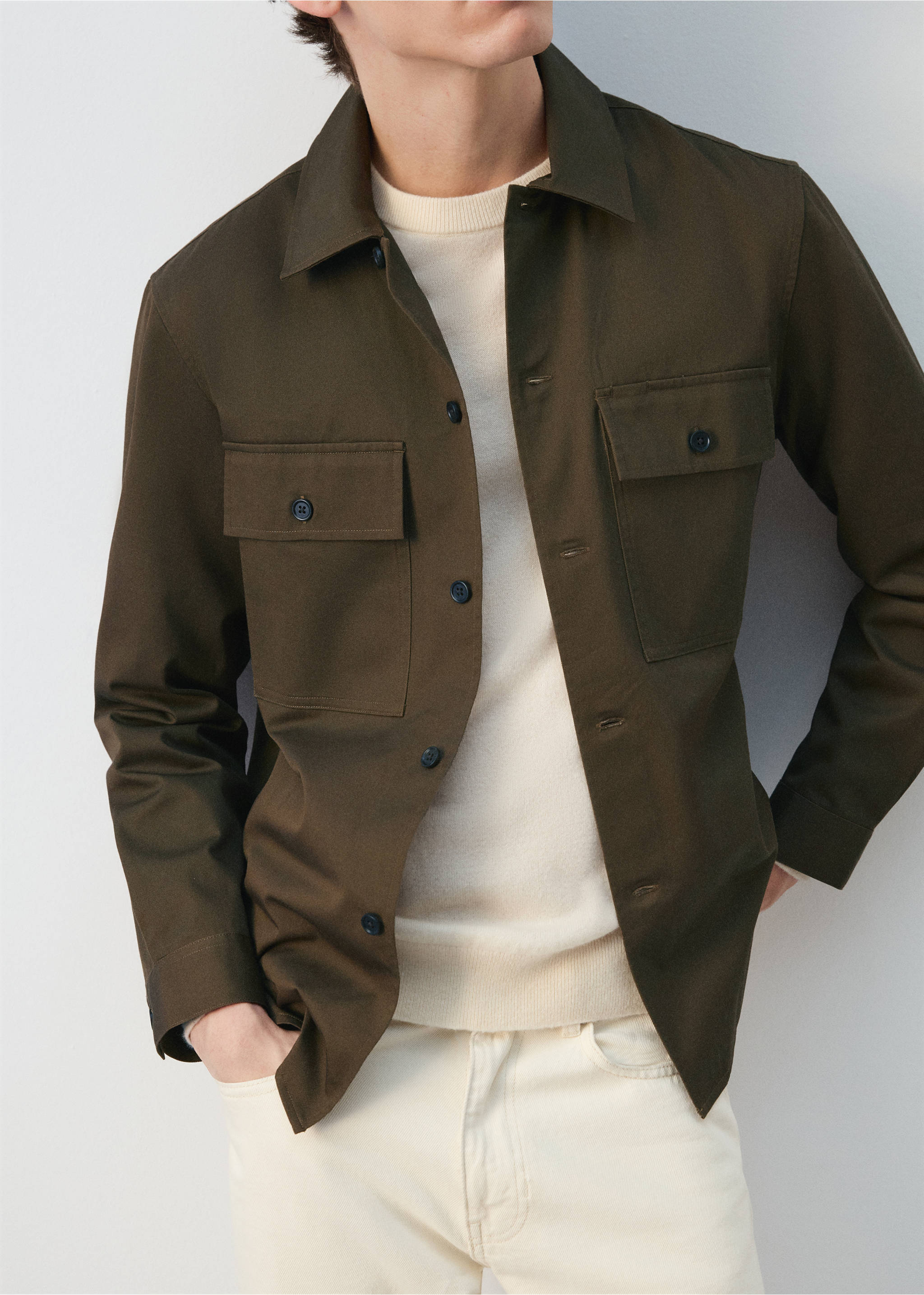 قميص كبير الحجم بجيوب 100٪ قطني - تفاصيل المنتج 6, بني. Ref: 27064423-00.