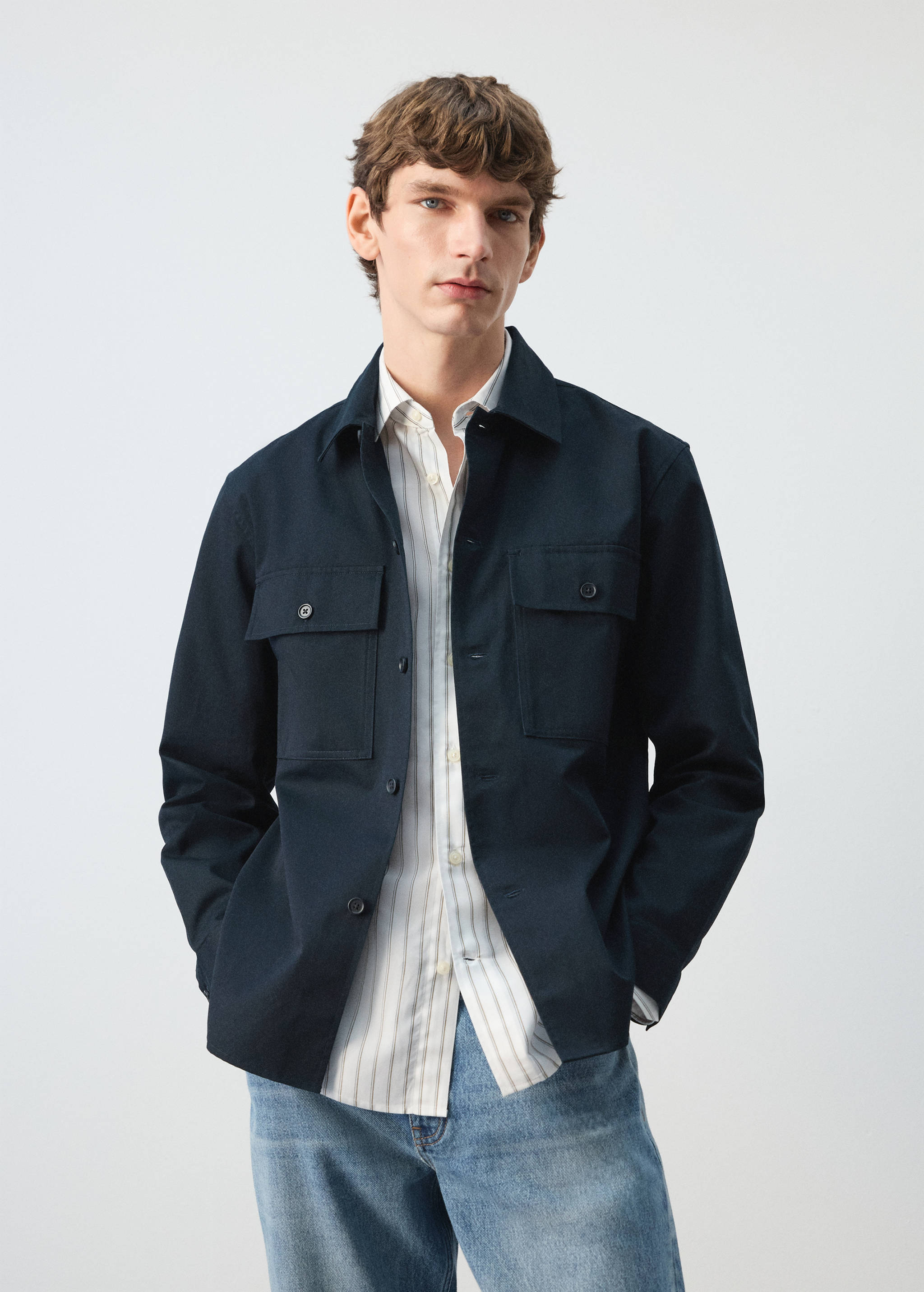 قميص كبير الحجم بجيوب 100٪ قطني - رؤية وسط