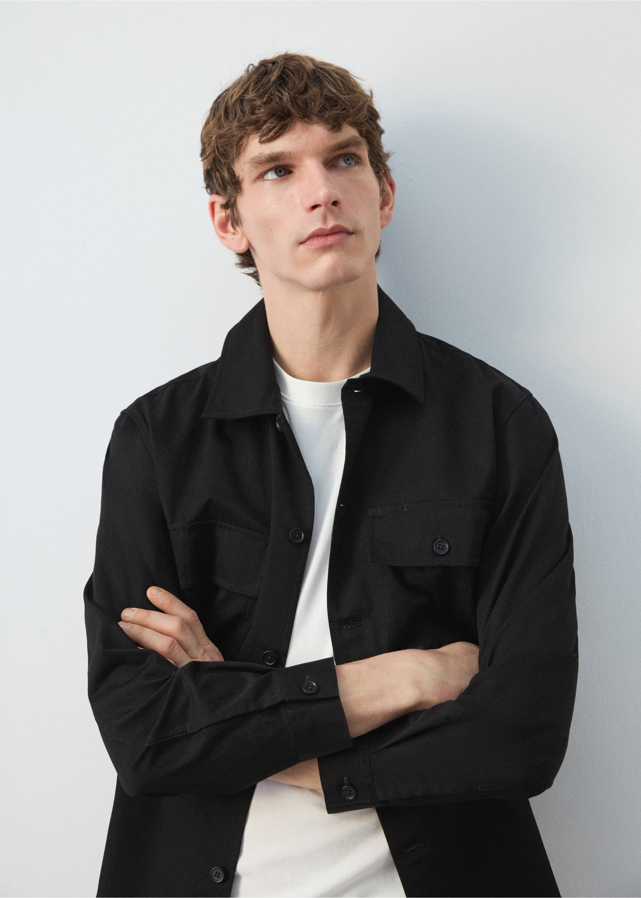 Верхняя рубашка 100% хлопок с карманами - Деталь изделия 1, Черный. Ref: 27064423-00.
