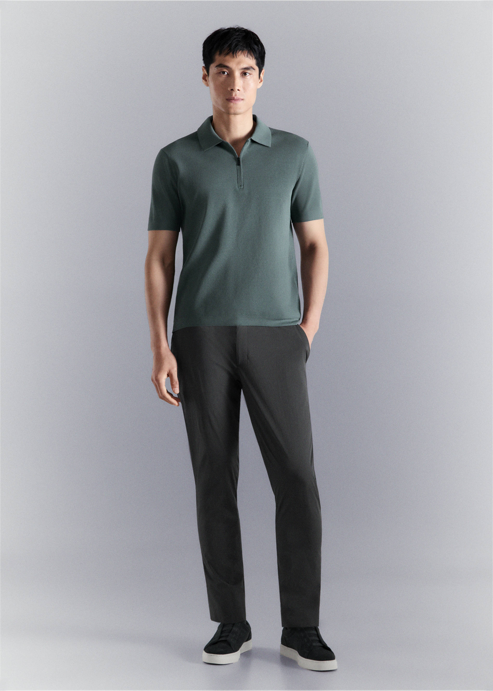 Polo comfort stretch cremallera - Plano general, Verde bosque. Ref: 27064428-00.