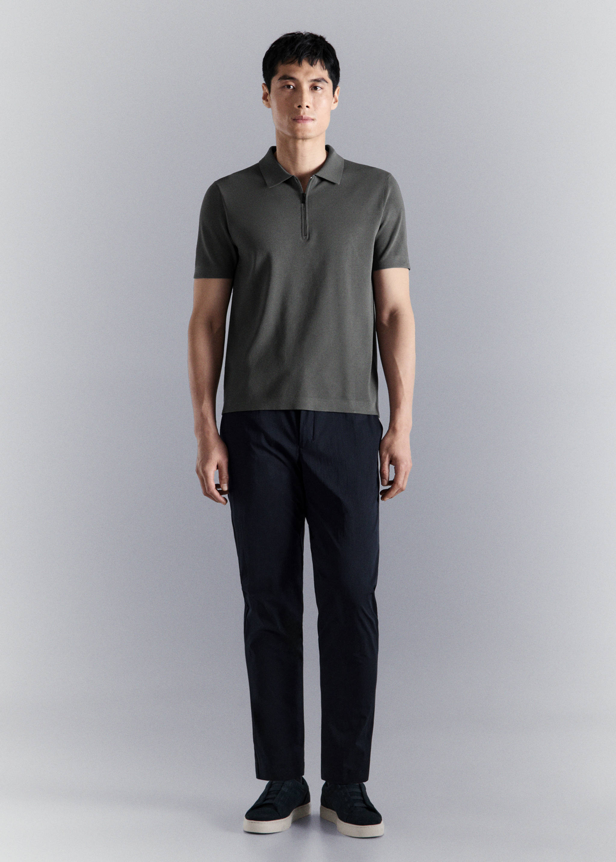 Polo met ritssluiting, stretch - Overzichtstekening