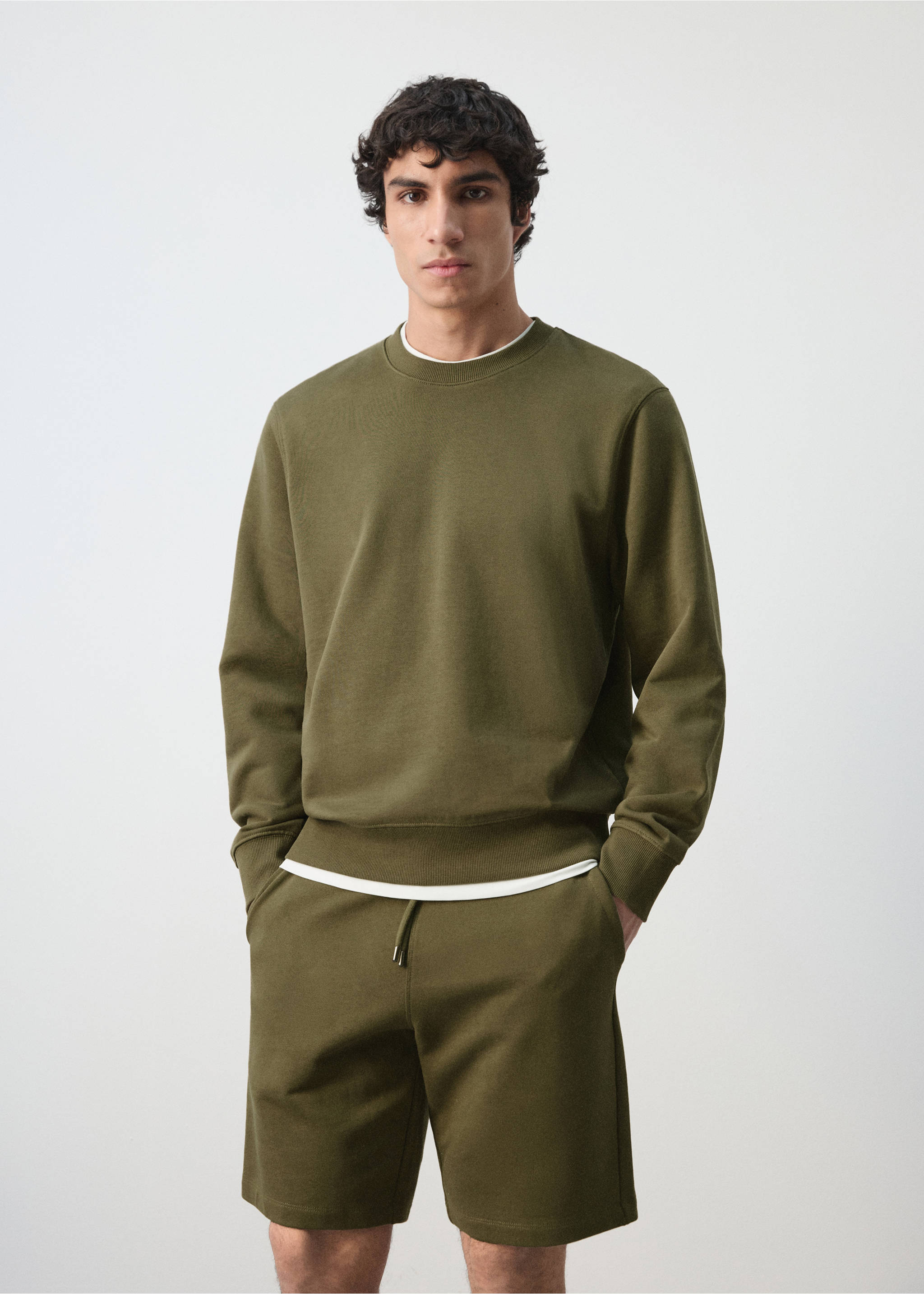 Lightweight 100% cotton sweatshirt - Medium plane, Dark Green. Ref: 27064430-00.