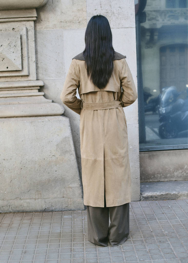 Long suede trench with belt — Medium Brown