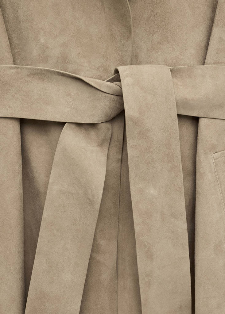 Long suede trench with belt — Medium Brown