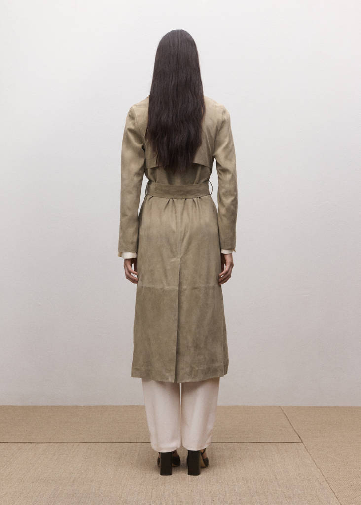 Long suede trench with belt — Medium Brown