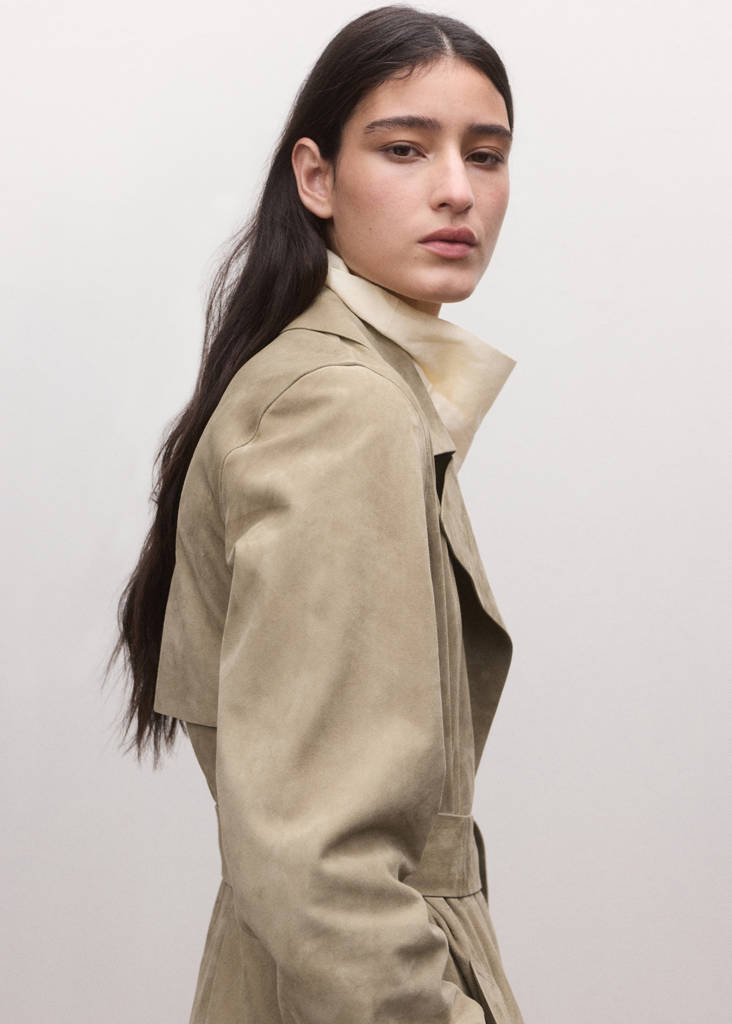 Long suede trench with belt — Medium Brown