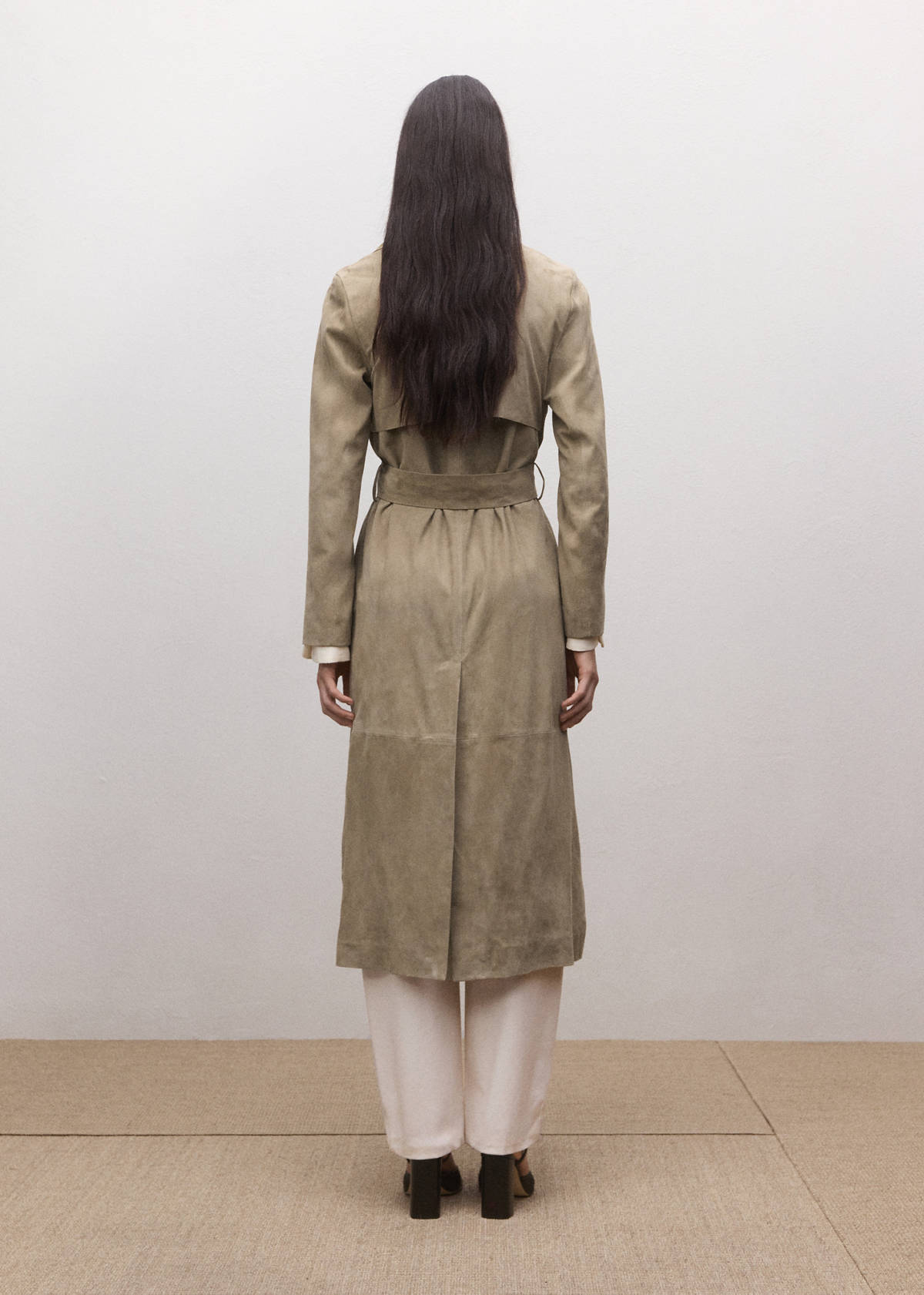 Long suede trench with belt — Medium Brown