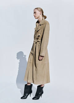 Long suede trench with belt — Medium Brown 22