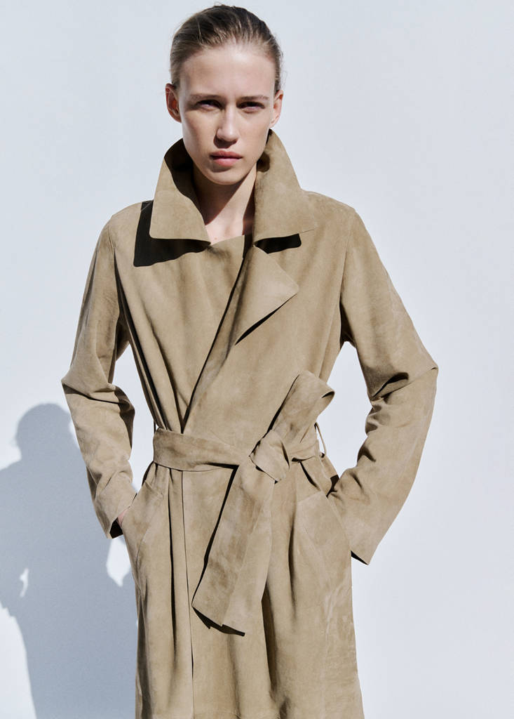 Long suede trench with belt — Medium Brown