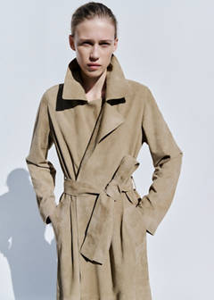 Long suede trench with belt — Medium Brown 21