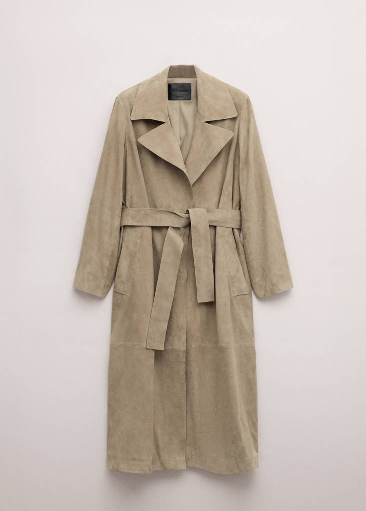 Long suede trench with belt — Medium Brown