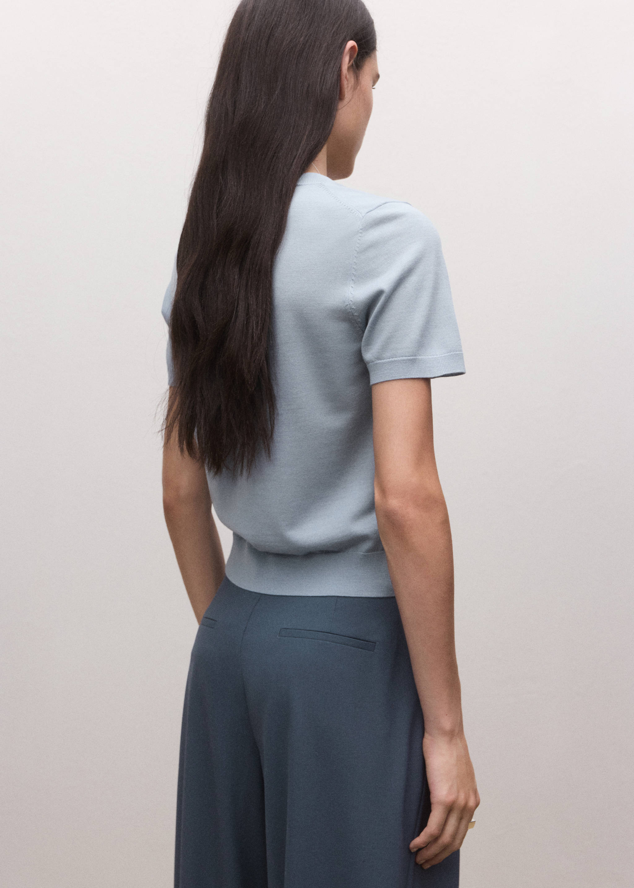 100% wool short-sleeved sweater - Reverse of the article, Medium Grey. Ref: 27064440-00.