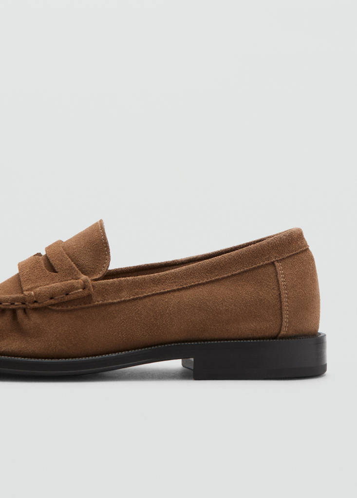 Suede leather moccasin with ruched detail — Cognac